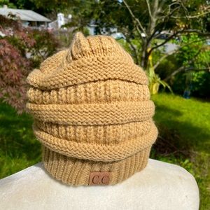 Acrylic Knit Designer Inspired Hat in Tan EUC